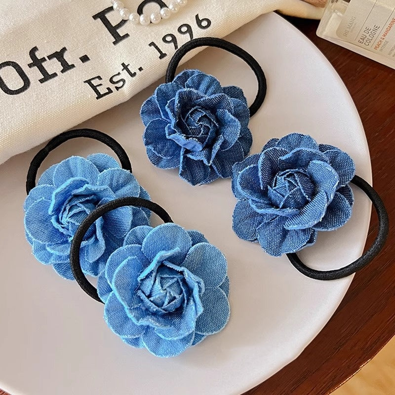 Denim Camellia Pearl Barrettes Sweet Hair Band