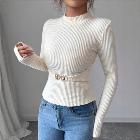 Womens Slimming Mock-neck Base Top With Long Sleeves