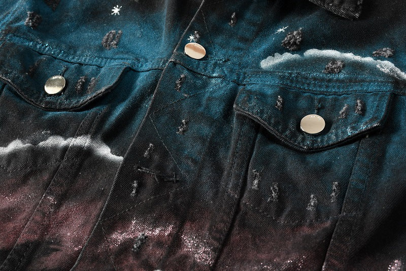 Men's Hand-painted Graffiti Slim Denim Coat