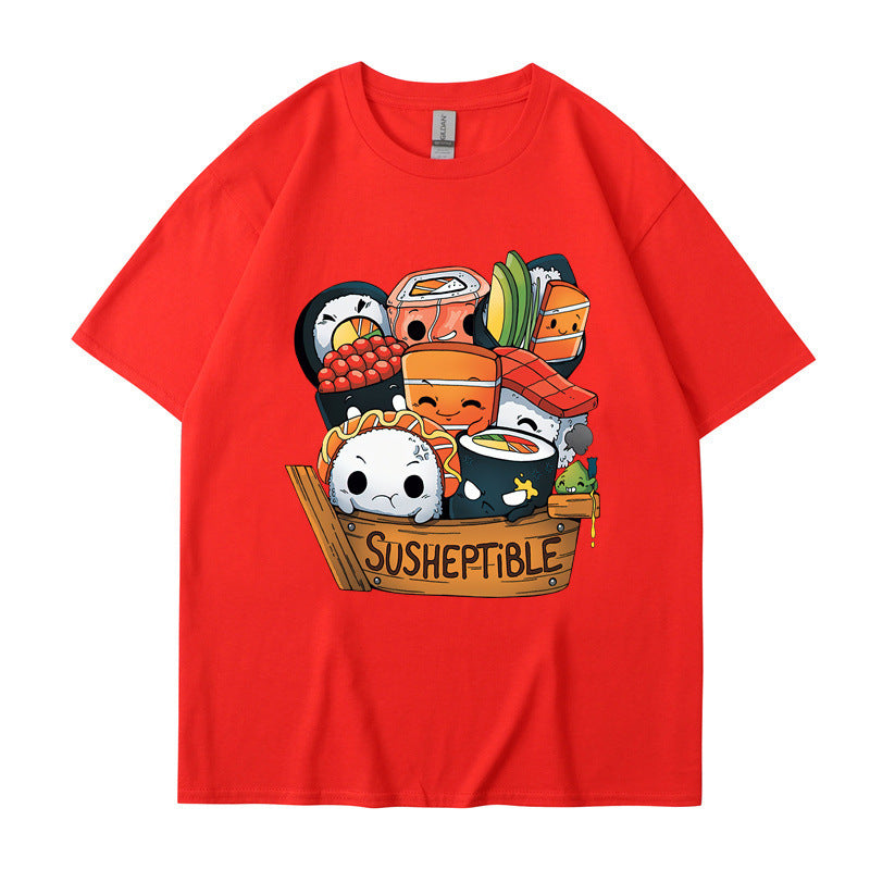 Foreign Trade New European And American Food Sushi Baby Style Printing Men And Women Short Sleeve