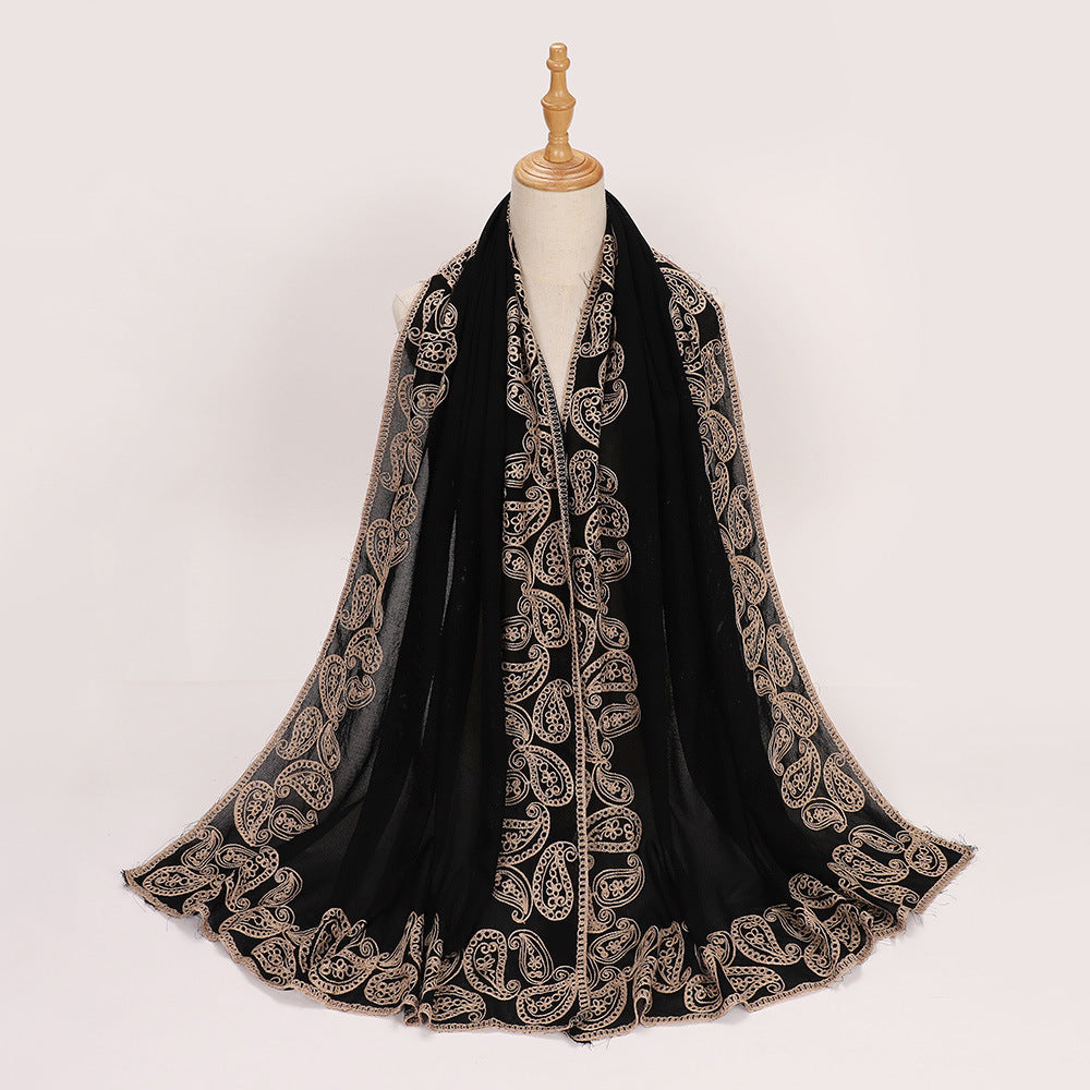 Ethnic Style Black Embroidered Toe Cap Shawl Scarf