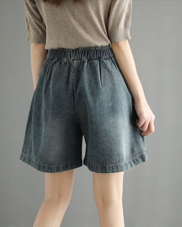 High Waist Plus Size Denim Shorts Women's Literary And Artistic Distressed Wide Leg Jeans