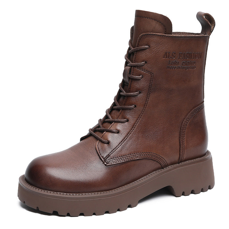 Womens Soft Leather Chunky-heel Ankle Boots With A Fleece-lined Interior