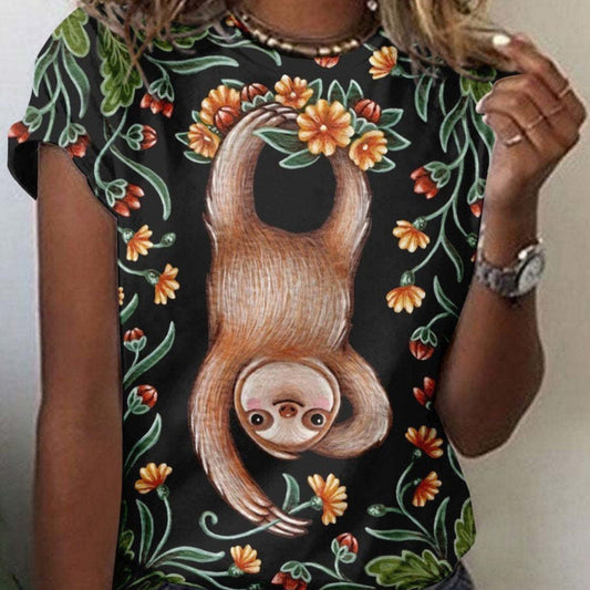 Cute Owl Pattern 3D Printed Round Neck Short Sleeve