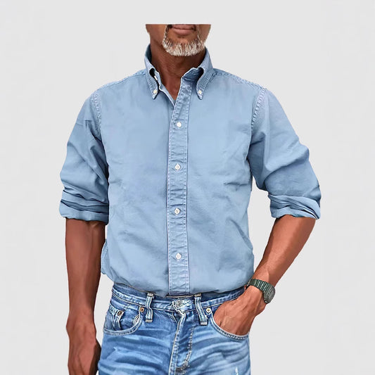 Versatile Solid-Color Lapel-Button Business Shirt For All Seasons