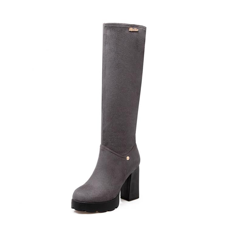 Round Toe Chunky Heel Platform Side Zipper Korean Style Suede Martin Boots