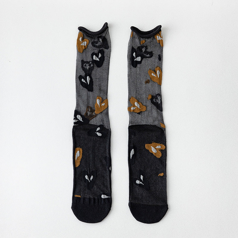 Womens Glass-knit Asymmetrical Ruffle Ankle Socks