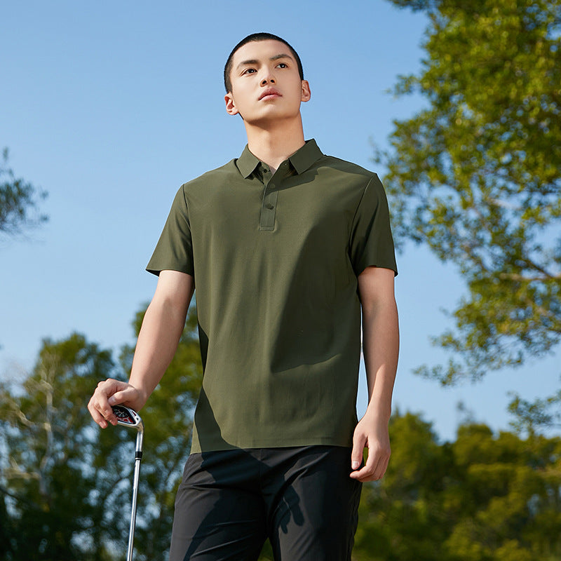 Ice Silk Short-Sleeve Solid-Color Stretch Mens Seamless Polo Shirt