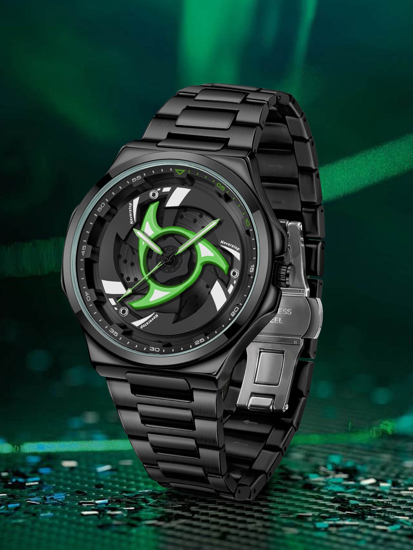 Mens Steel-band Rotating Bezel Dial Quartz Watch With A Sporty Design
