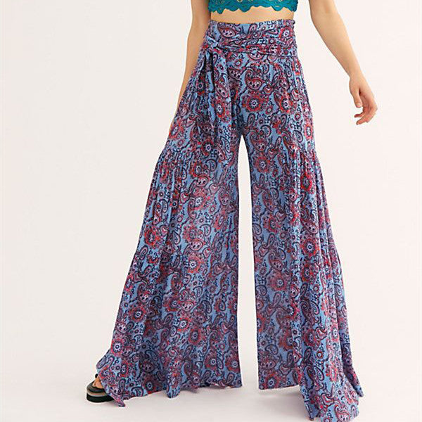 New Digital Printed Women's Loose Casual Pants Beach Wide