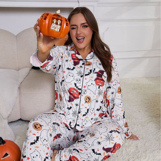 Women's Fat Woman Pajamas Cardigan Long Sleeve Pants Homewear Suit