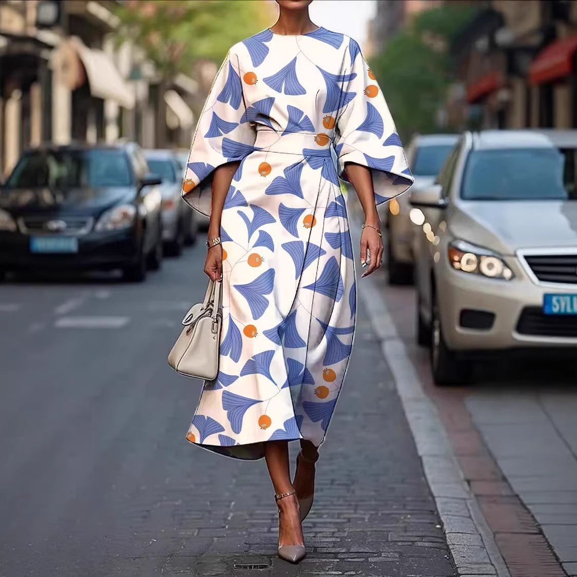 Bohemian-style Fashion Print Waist-cinching Womens Dress