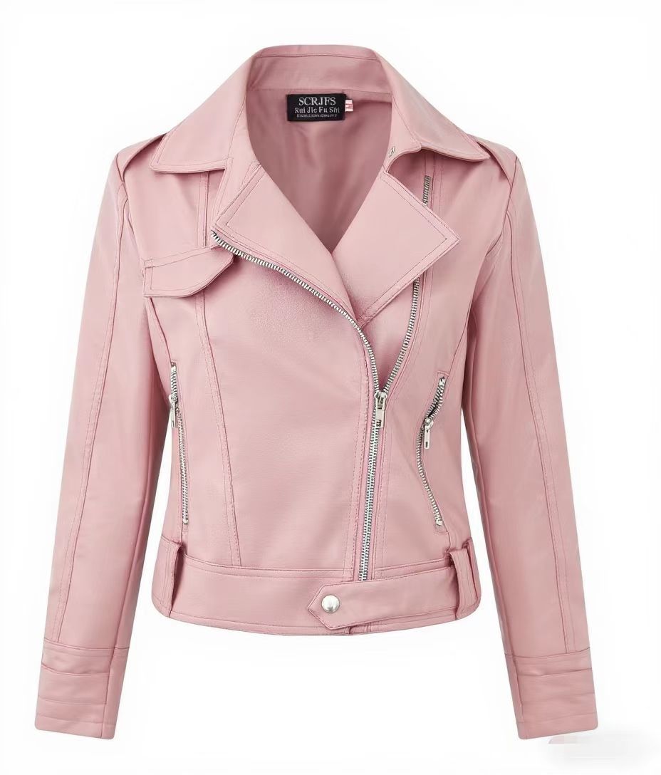 Stylish PU Leather Short Coat With A Stand-up Collar