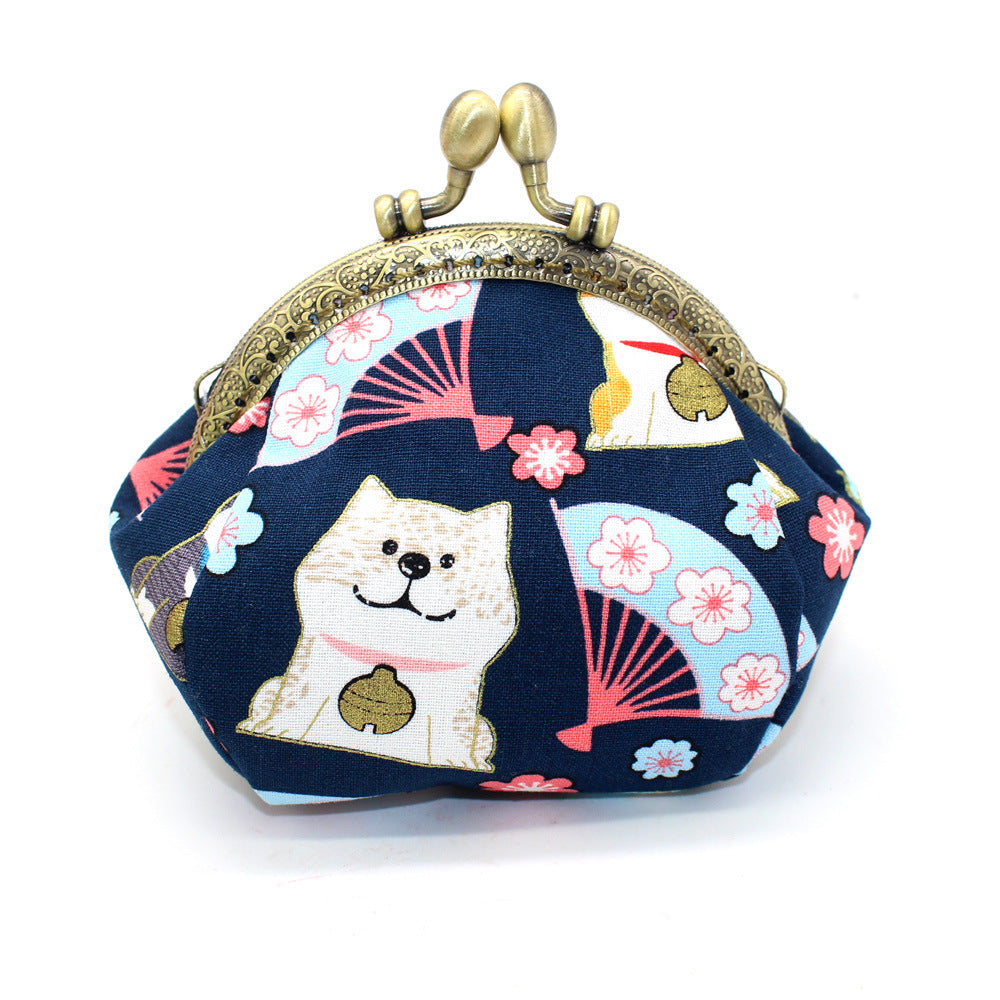 Japanese printing handmade gold bag fabric coin purse