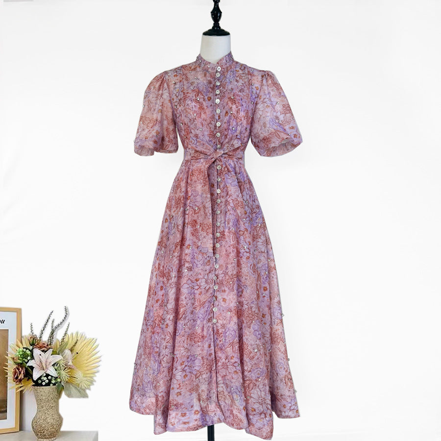 Womens Vintage-Style Floral Print Cinched Waist Dress