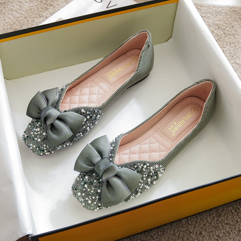 Women's Square Toe Flat Bow Shallow Mouth Shoes