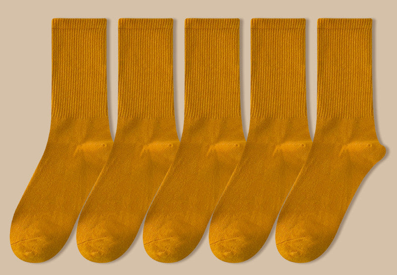Solid Color Women's Mid Tube Socks Pure Cotton Tide Black