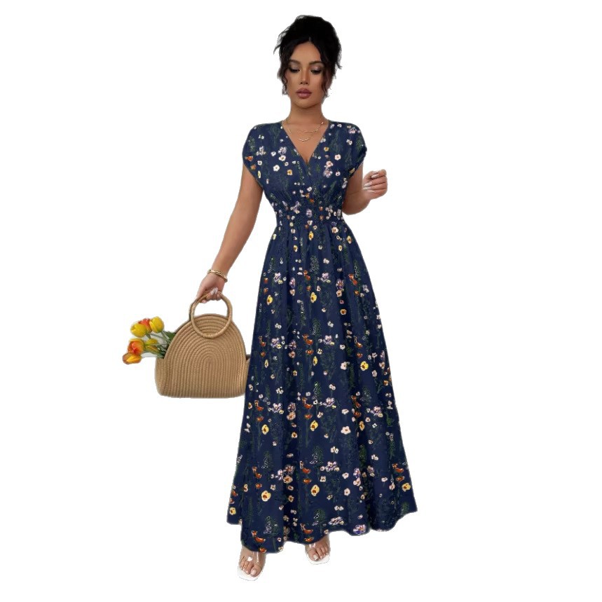 Womens Stylish Figure-hugging Printed Short-sleeve Dress