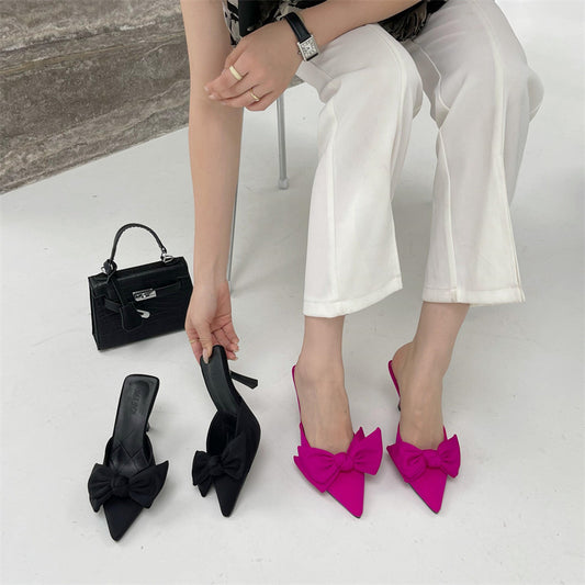 New Style Of Large Heels And Small Bow Sandals