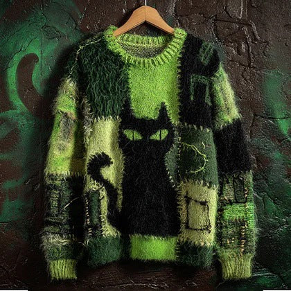 Womens Green Crew-Neck Flannel Sweater For Christmas