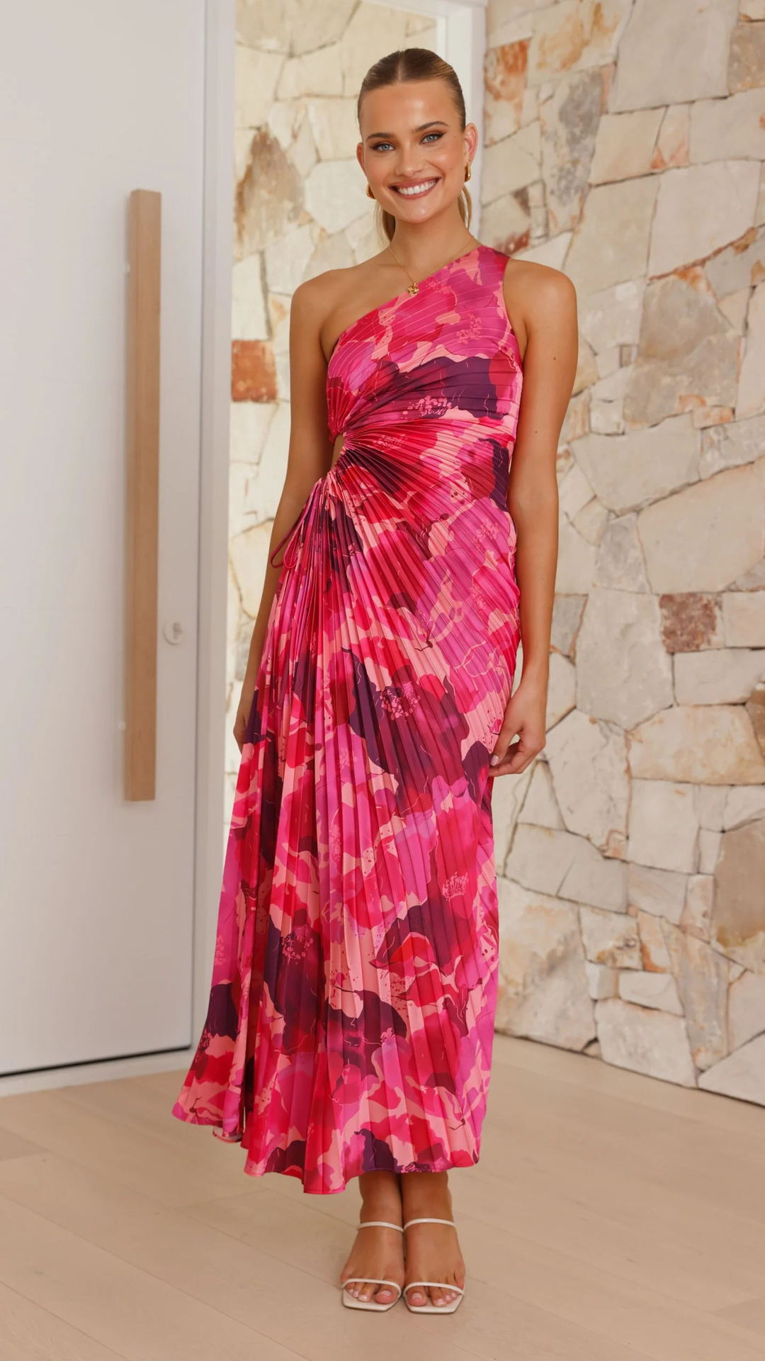 Printed Fashionable Sexy Off-Shoulder Ruched Hollow-Out Dress
