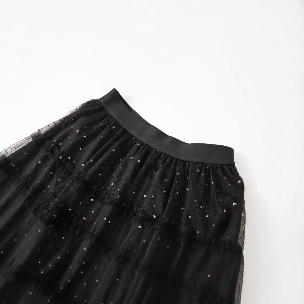 Chanel-style Elegant Solid-color Mesh Skirt With A Sophisticated Vibe
