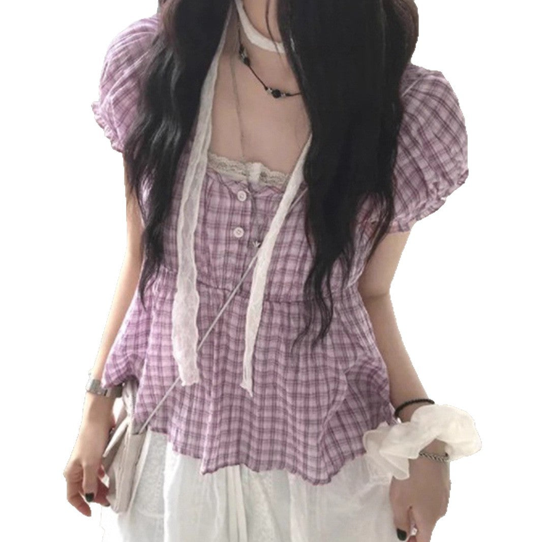 High-waisted Skirt Swing Design Square Collar Short Top Fashion Women's Wear