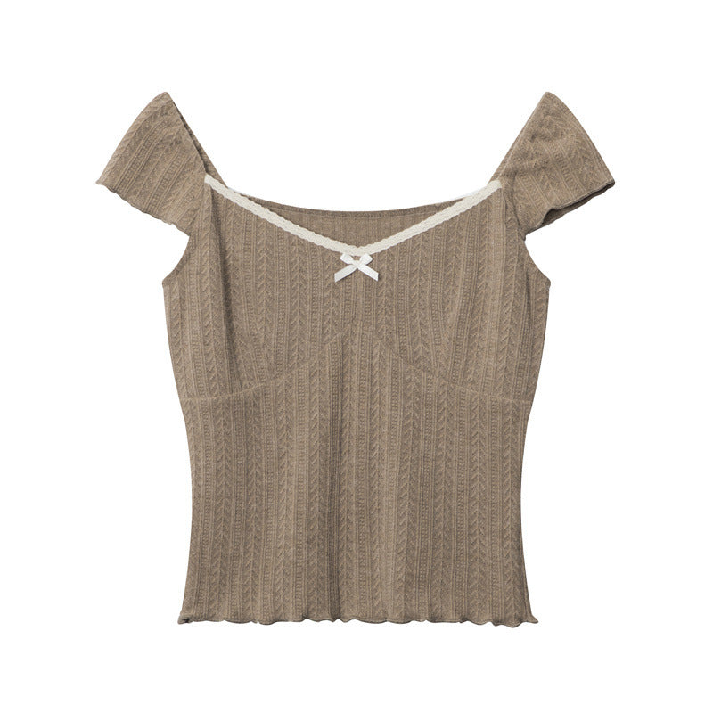 French Retro Square-cut Collar Puff Sleeve Top