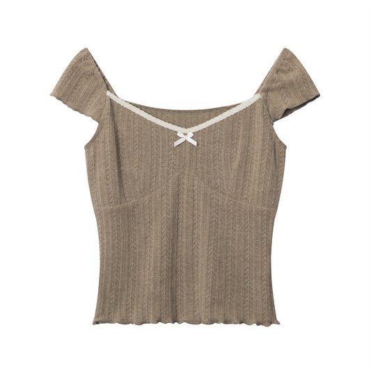 French Retro Square-cut Collar Puff Sleeve Top