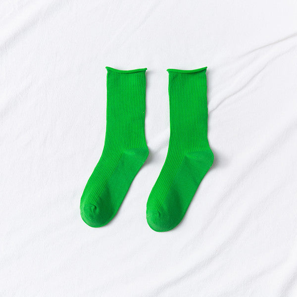 Women's Mid-tube Socks Thin Candy Color Rolled Edge Cotton