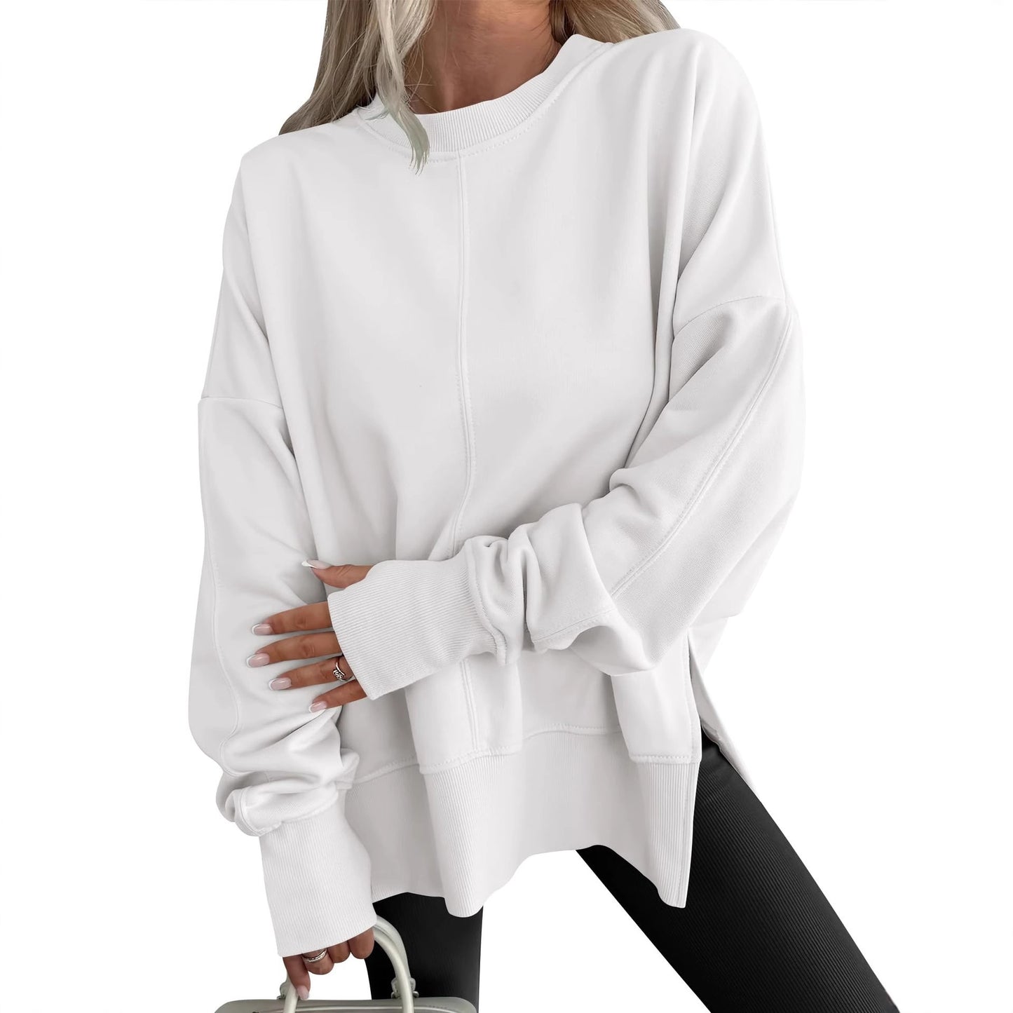 Moderne afslappet rundhalset pullover løs sport langærmet sweater