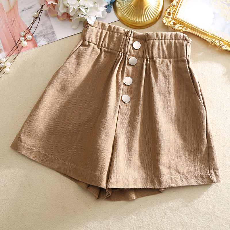Breasted elasticated high waist shorts