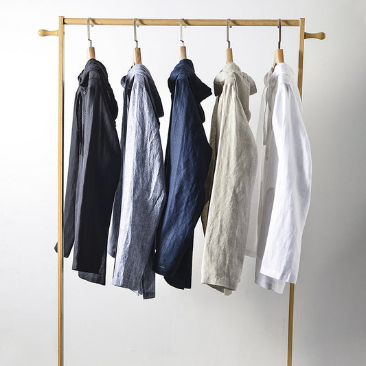 Linen Men's Loose Solid Color Hooded Casual Shirt