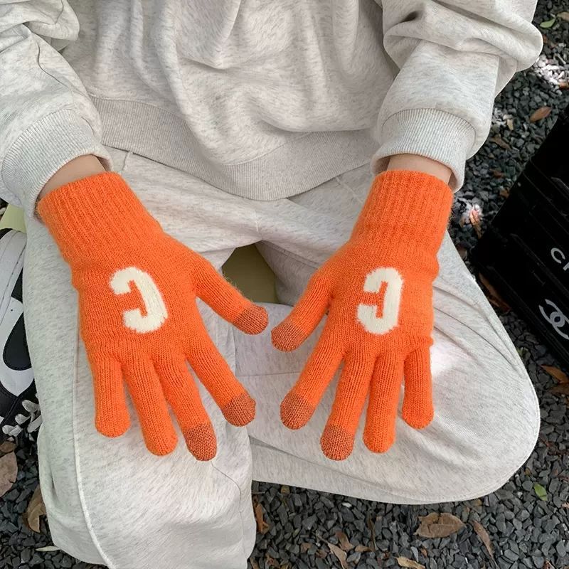Candy Color  Letter C Thick Cute Wool Knitted Warm Gloves