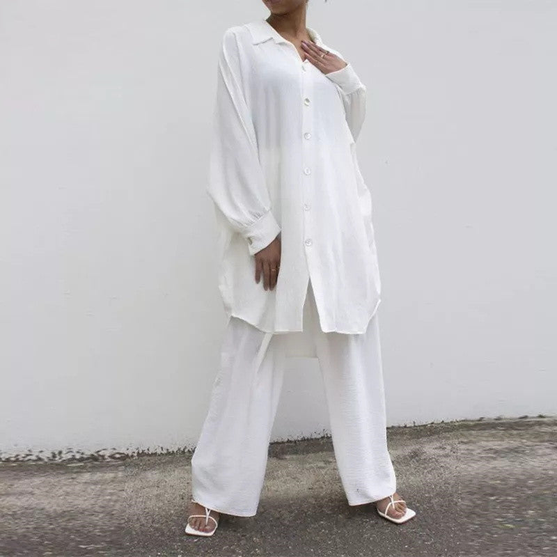 Shirt Solid Color Straight Leg Pants