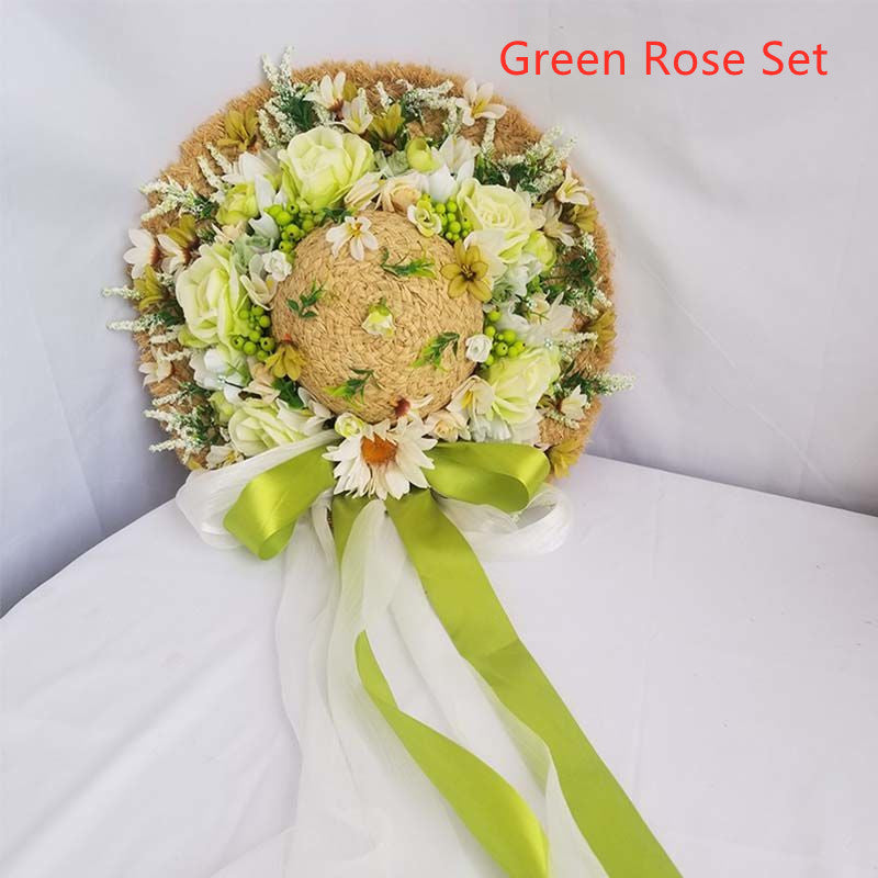 Ladies Fashion Raffia Purple Flower Straw Hat