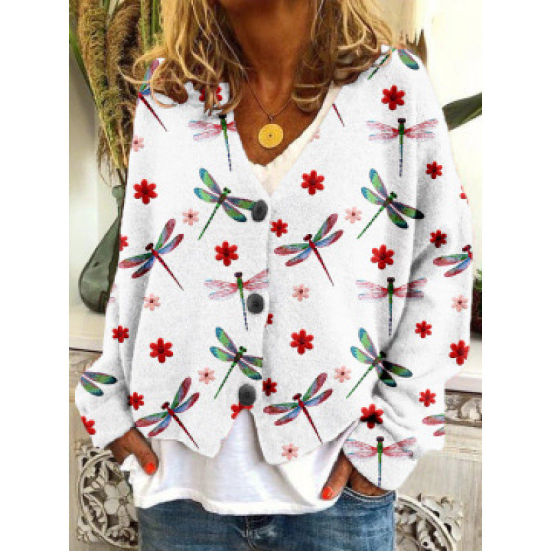 Women's Abstract Printing Casual Coat Cardigan
