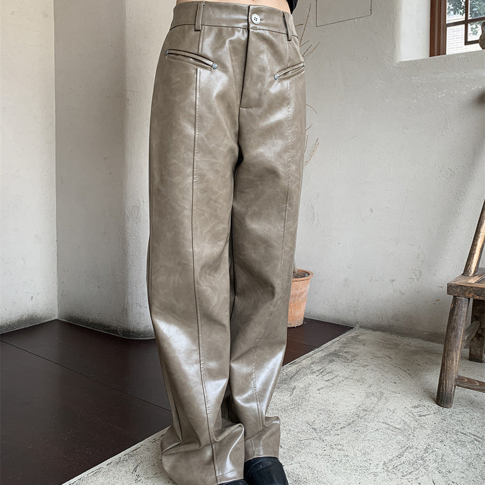 Women's Autumn And Winter PU Texture Casual Pants