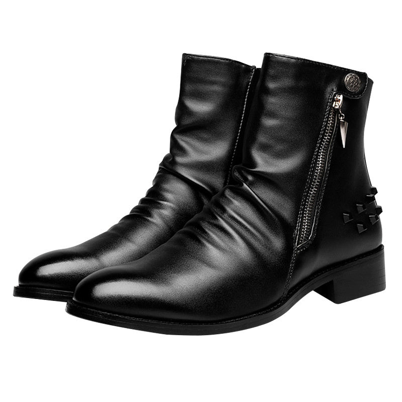 Rivet Men's Shoes Warm Pointed Toe Leather Men's High-top Boots