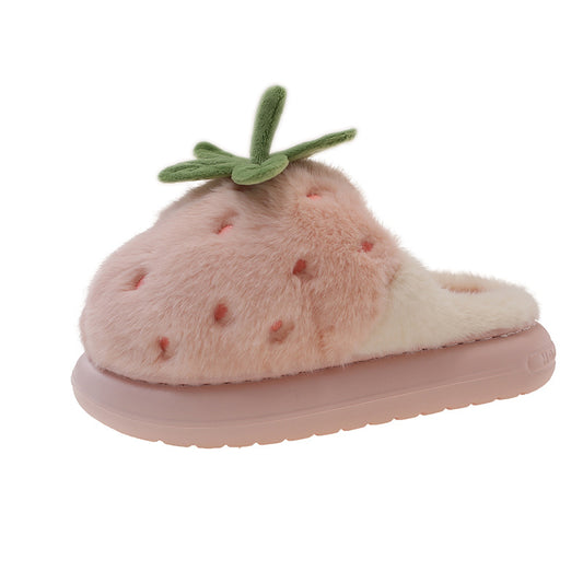 Cute Strawberry Cotton Slippers Female Winter Interior Home