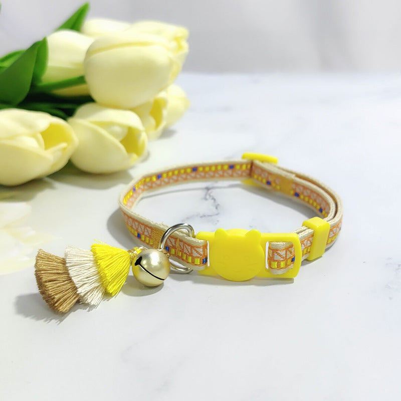Anti-suffocation Safety Buckle Cat Collar Tassel Bell Adjustable Anchor Chain Rope