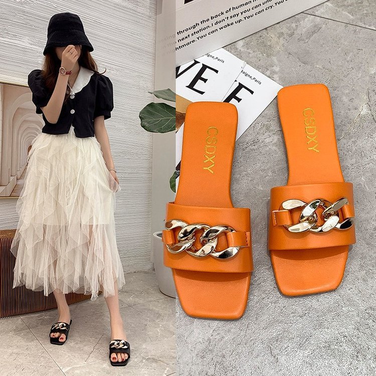 Flat Bottom Sandals And Slippers Women Wear Fashionable Metal Buckle