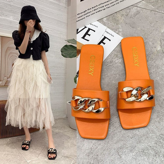 Flat Bottom Sandals And Slippers Women Wear Fashionable Metal Buckle