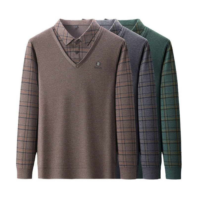 Middle-aged Men's False Two Pieces Long Sleeve T-shirt Sweater