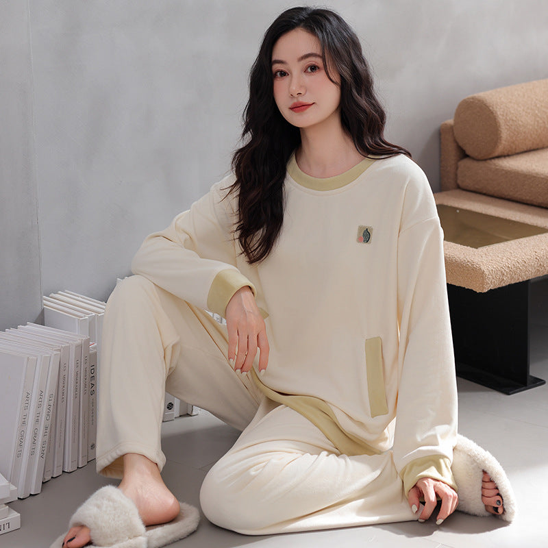 Womens Solid-Color Casual Plus-Size Loose Pajama Set