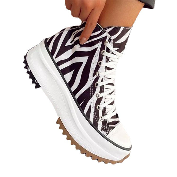 Women's Viscose High-top Platform Solid Color Canvas Shoes  Adult