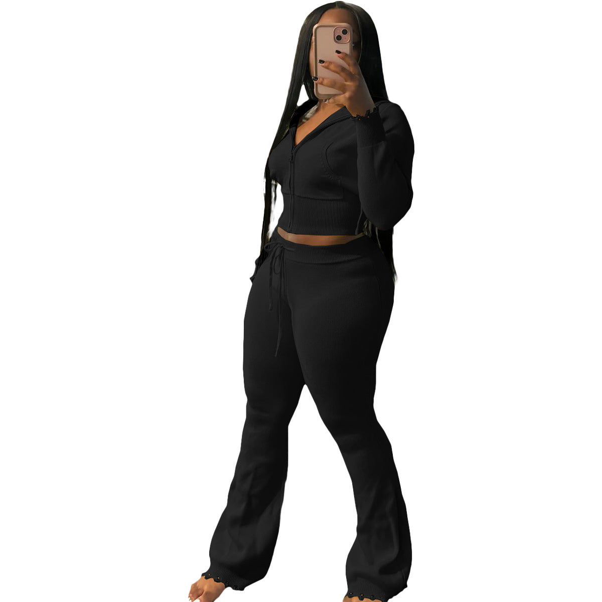 Women's Knitted Sweater Fashionable Casual Sportswear Set