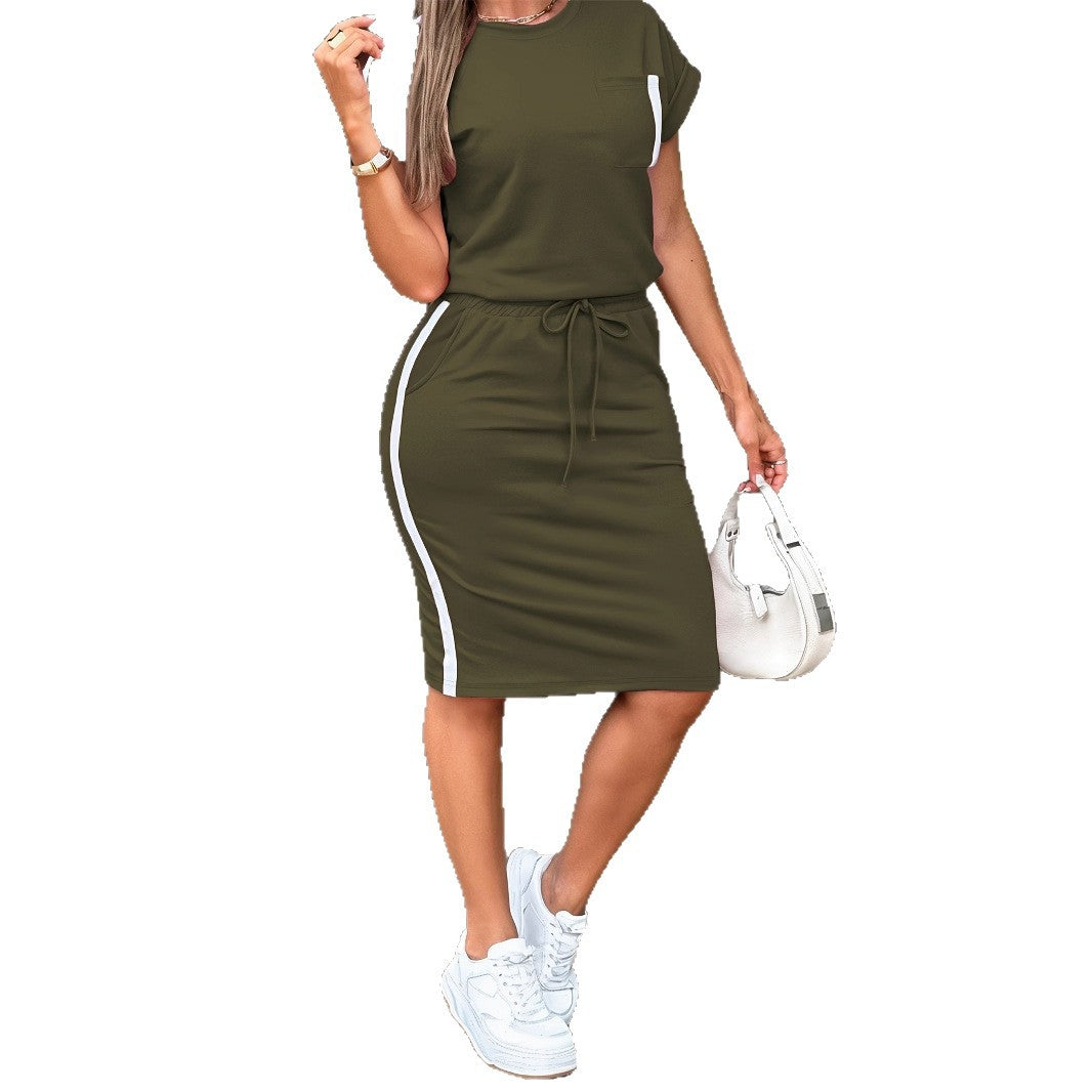 Womens Stylish Minimalist Off-shoulder T-shirt Paired With A Casual Form-fitting Skirt Set
