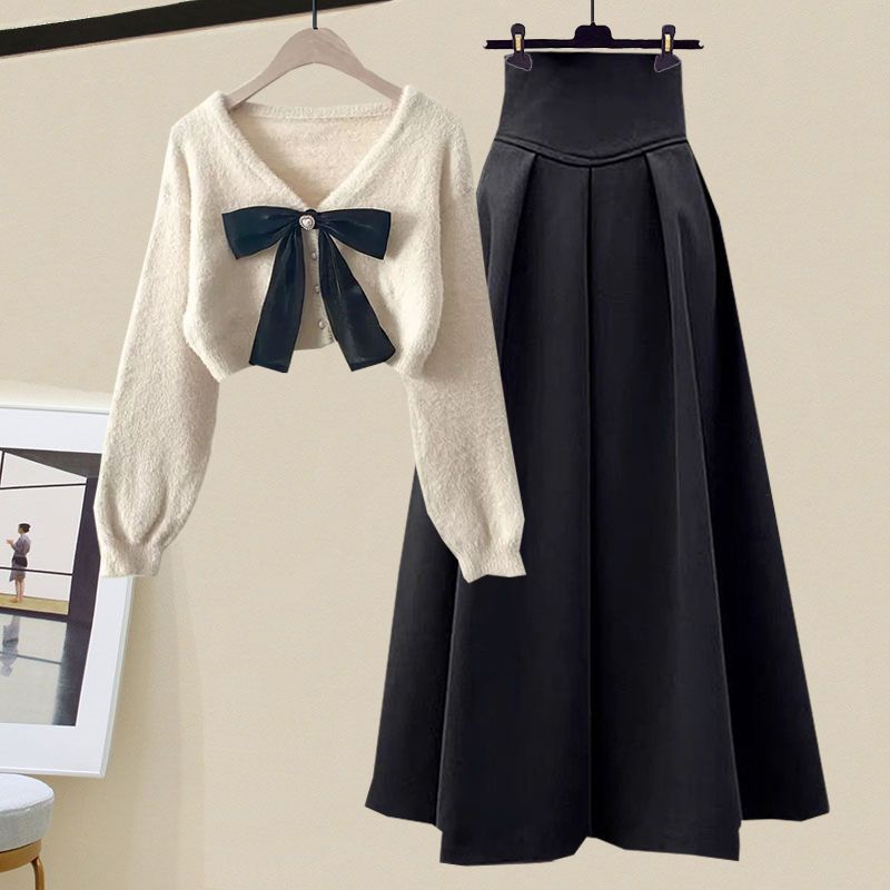 Women's Gentle Oversized Knitted Cardigan Sweater With Skirt