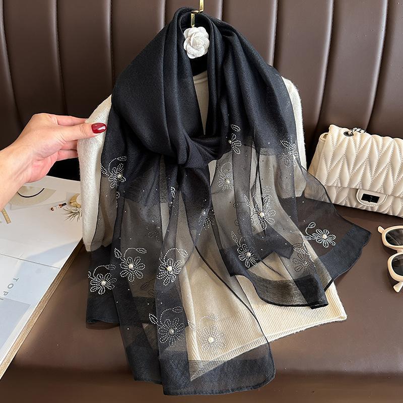 High-end Printed And Beaded Shawlscarf For Outerwear